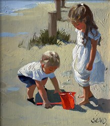 Let's Dig for Treasure! by Sherree Valentine Daines - Original Painting on Board sized 10x11 inches. Available from Whitewall Galleries